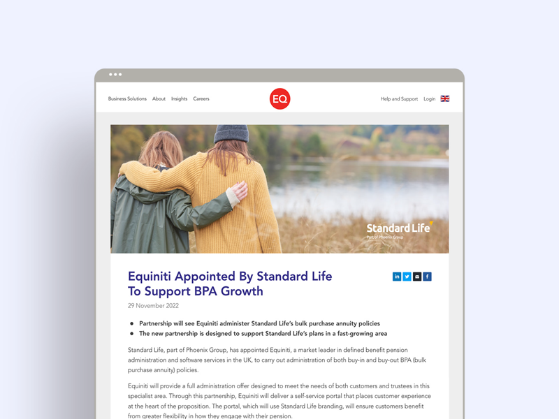 Equiniti Appointed By Standard Life To Support BPA Growth