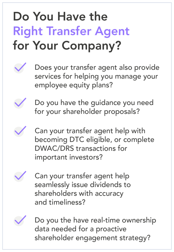 picking a transfer agent checklist